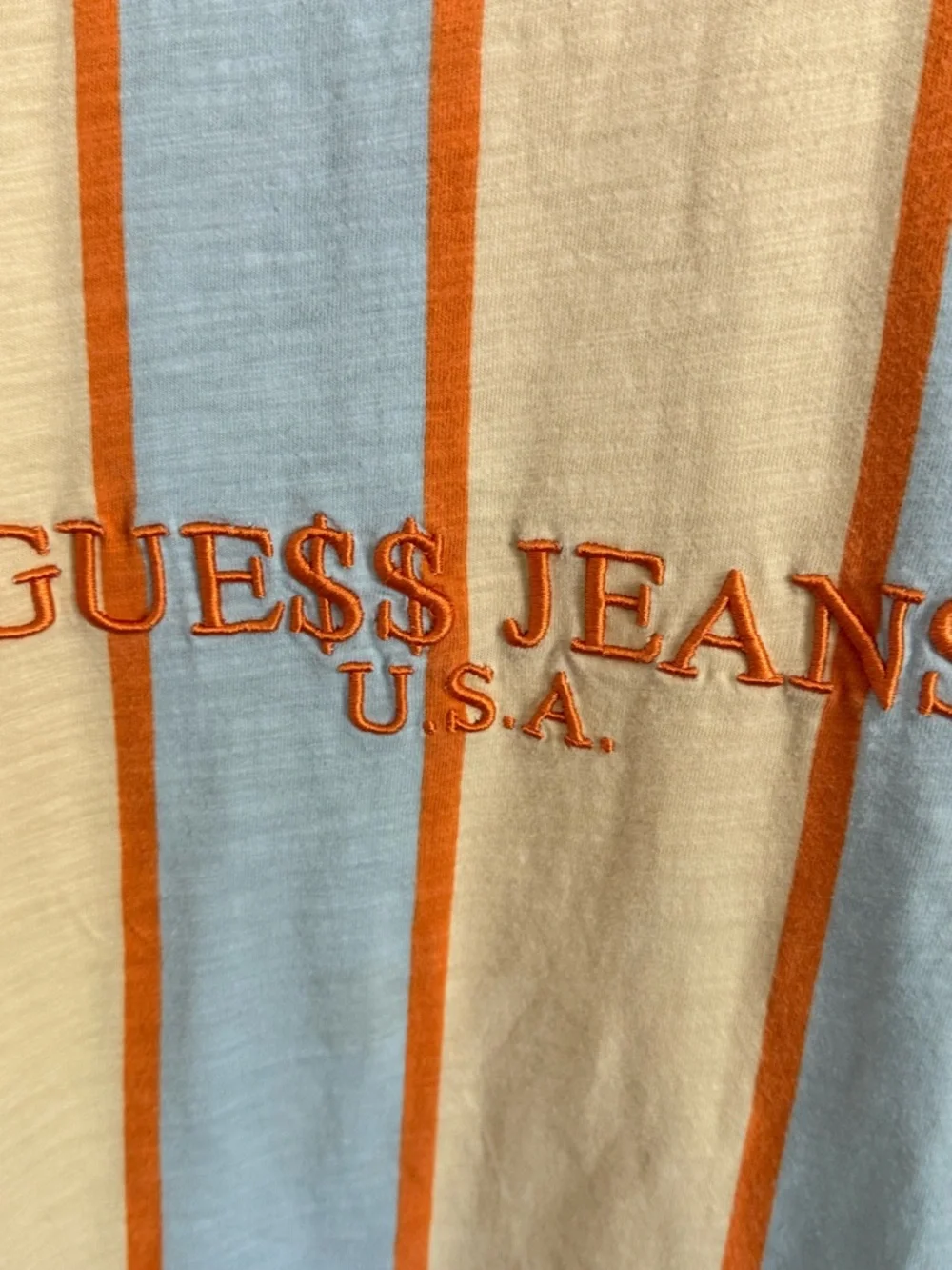 Guess Striped Short-Sleeve Tee in Orange, Light Blue & Cream - Picture 9 of 11